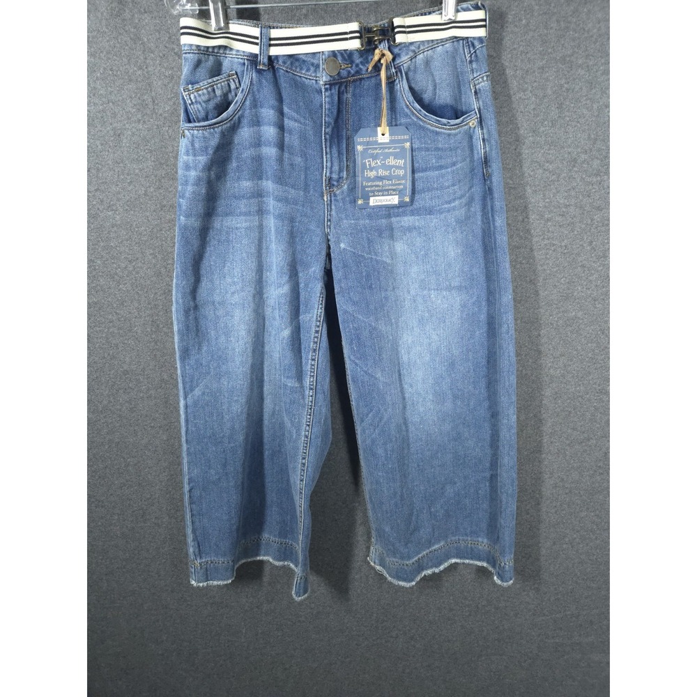 Democracy Flex-ellent High Rise Crop Wide Leg Jeans Size 4 Blue Denim with Belt‎